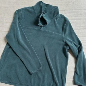 Green button down crew neck